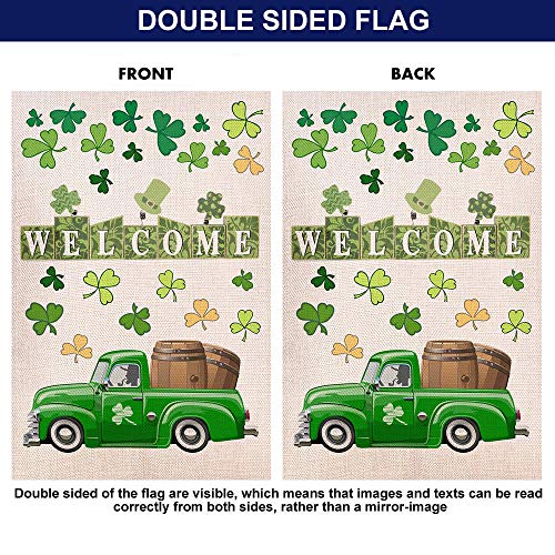 Shmbada St Patrick's Day Burlap Garden Flag, Double Sided Outdoor Lawn Yard Home Decoration Small Flag Irish Shamrock Clover Banner Holiday Green Truck Party Beer Accessories Decor, 12.5" x 18.5"