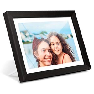 aeezo wifi digital picture frame 10.1 inch ips touch screen hd display, 8gb storage, auto-rotate, share photos & videos via aimor app, wall mountable digital photo frame with black wood frame