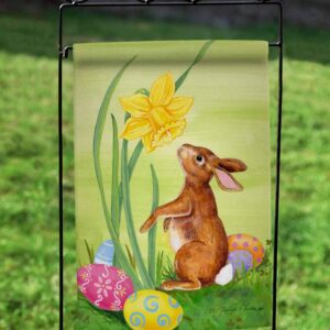 Toland Home Garden 119114 Bunny Daffodil Easter Flag 12x18 Inch Double Sided Easter Garden Flag for Outdoor House Eggs Flag Yard Decoration