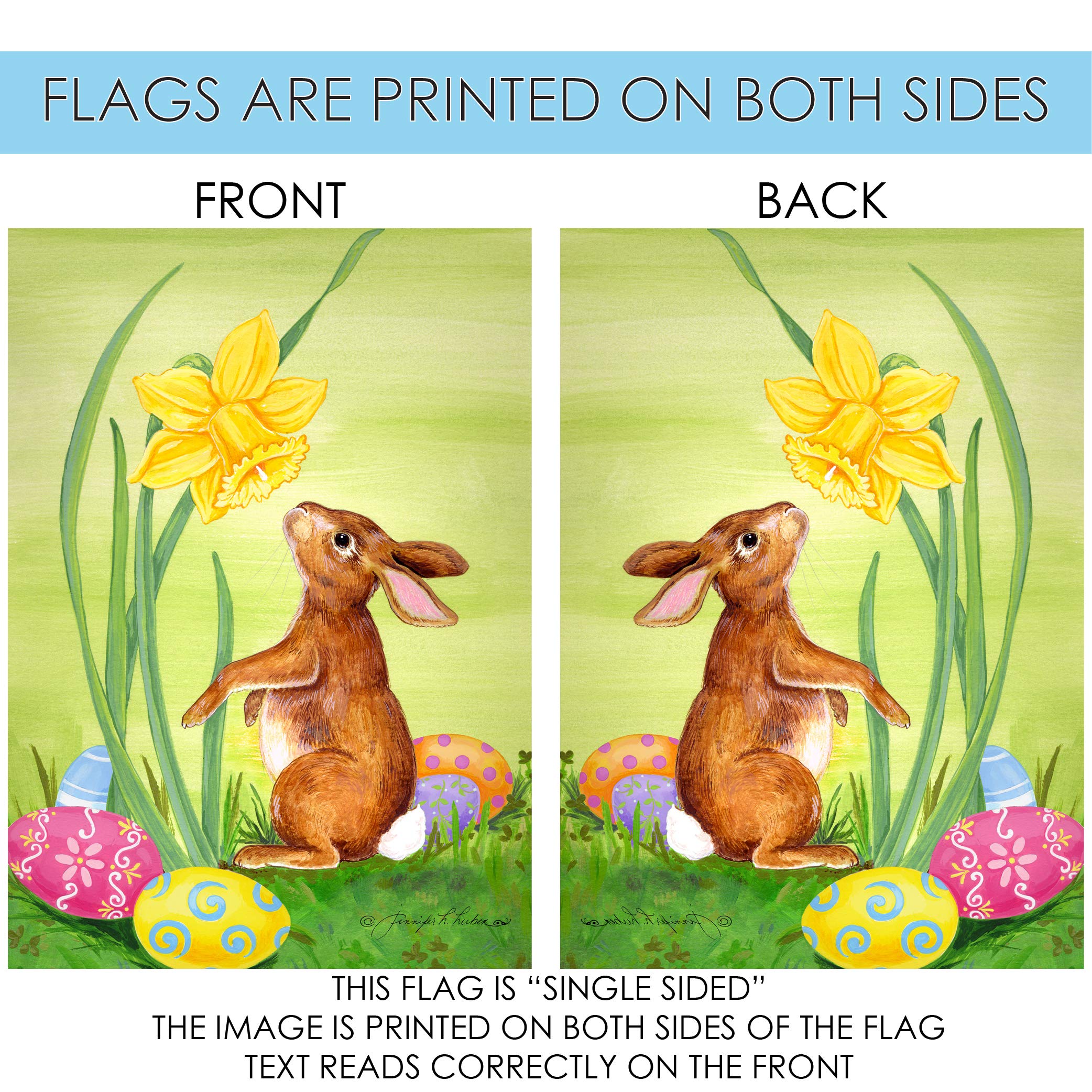 Toland Home Garden 119114 Bunny Daffodil Easter Flag 12x18 Inch Double Sided Easter Garden Flag for Outdoor House Eggs Flag Yard Decoration