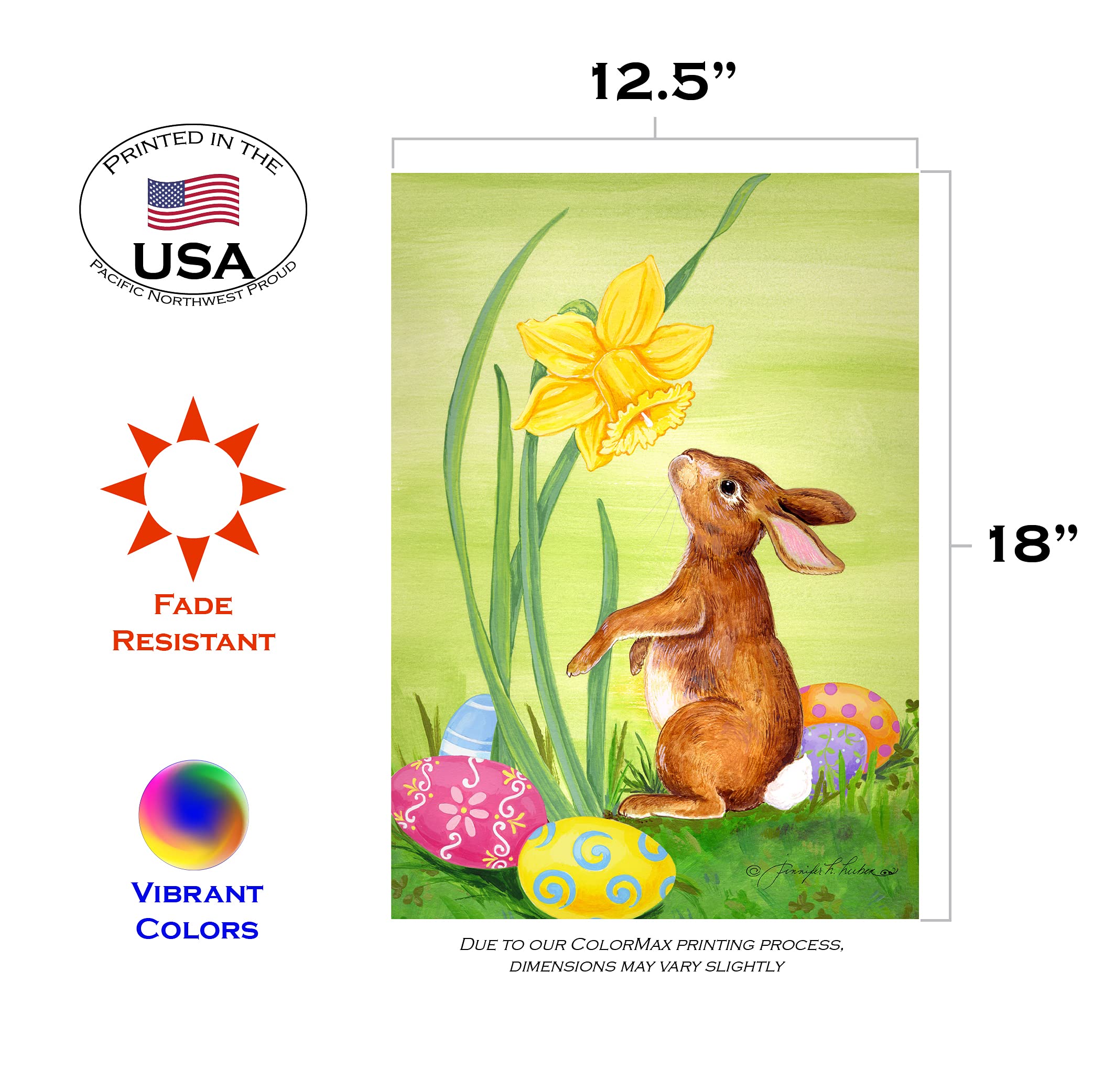 Toland Home Garden 119114 Bunny Daffodil Easter Flag 12x18 Inch Double Sided Easter Garden Flag for Outdoor House Eggs Flag Yard Decoration