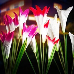 solar flower lights outdoor – 3 pack solar garden lights – color changing lily lights – solar powered flower lights waterproof outdoor decoration for garden and pathway