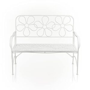 alpine corporation baz398wt alpine daisy metal bench, white garden furniture