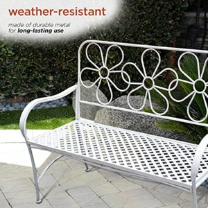 Alpine Corporation BAZ398WT Alpine Daisy Metal Bench, White Garden Furniture