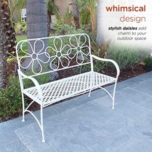 Alpine Corporation BAZ398WT Alpine Daisy Metal Bench, White Garden Furniture