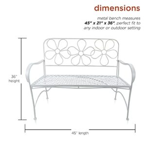 Alpine Corporation BAZ398WT Alpine Daisy Metal Bench, White Garden Furniture