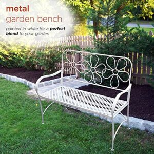 Alpine Corporation BAZ398WT Alpine Daisy Metal Bench, White Garden Furniture