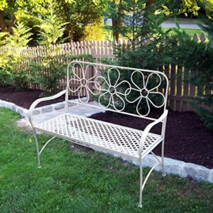 Alpine Corporation BAZ398WT Alpine Daisy Metal Bench, White Garden Furniture