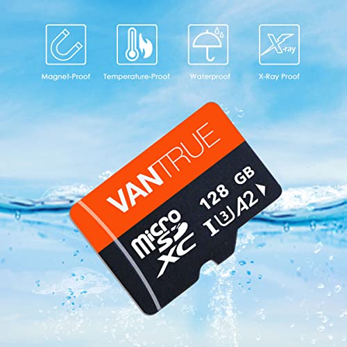 Vantrue 128GB U3 microSDXC UHS-I 4K UHD Video Monitoring Memory Card with Adapter for Dash Cams, Body Cams, Action Camera, Other Surveillance & Security Cams