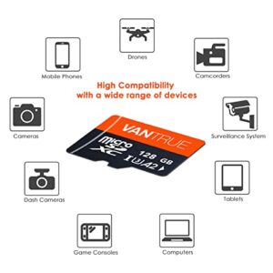 Vantrue 128GB U3 microSDXC UHS-I 4K UHD Video Monitoring Memory Card with Adapter for Dash Cams, Body Cams, Action Camera, Other Surveillance & Security Cams