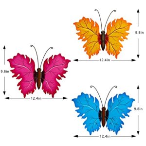 Juegoal 3 Pack Metal Butterfly Wall Art Outdoor Decor, Leaf-shaped Wing Butterflies Wall Sculpture Hanging for Indoor Outdoor Home Bedroom Living Room Office Garden Yard Patio