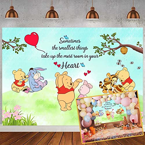 DMJ Cartoon Little Bear Backdrop for Baby Boys Girls Birthday Party Classic Bear and Its Friends Photography Background Cake Table Decoration Background 7x5ft