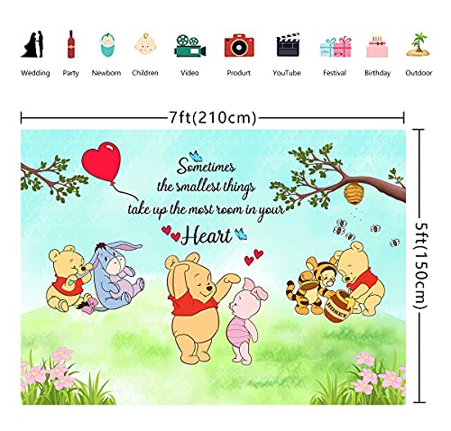 DMJ Cartoon Little Bear Backdrop for Baby Boys Girls Birthday Party Classic Bear and Its Friends Photography Background Cake Table Decoration Background 7x5ft