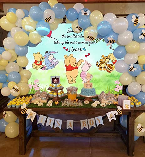 DMJ Cartoon Little Bear Backdrop for Baby Boys Girls Birthday Party Classic Bear and Its Friends Photography Background Cake Table Decoration Background 7x5ft