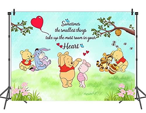 DMJ Cartoon Little Bear Backdrop for Baby Boys Girls Birthday Party Classic Bear and Its Friends Photography Background Cake Table Decoration Background 7x5ft