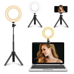 selfie ring light with stand,video conference lighting,3 dimmable color and 10 brightness level easy to use suitable for webcam lighting/remote working