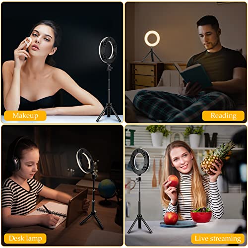 Selfie Ring Light with Stand,Video Conference Lighting,3 Dimmable Color and 10 Brightness Level Easy to Use Suitable for Webcam Lighting/Remote Working