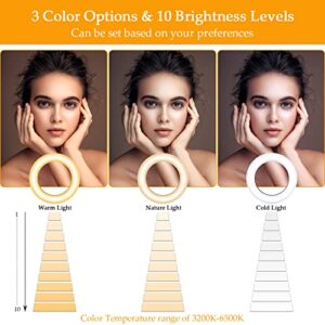 Selfie Ring Light with Stand,Video Conference Lighting,3 Dimmable Color and 10 Brightness Level Easy to Use Suitable for Webcam Lighting/Remote Working