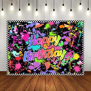 lofaris neno glow in the dark birthday backdrops for photography colorful graffiti splash paint party background slime happy birthday theme black light sleppover party decorations