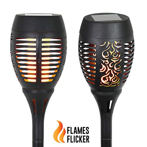 Exhart Garden Solar Lights, Set of 2 Flickering Flame Garden Stake Torches, LED Fire, Outdoor Garden and Yard Decoration, 4 x 21 Inch