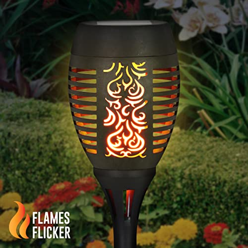 Exhart Garden Solar Lights, Set of 2 Flickering Flame Garden Stake Torches, LED Fire, Outdoor Garden and Yard Decoration, 4 x 21 Inch