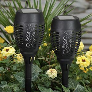 Exhart Garden Solar Lights, Set of 2 Flickering Flame Garden Stake Torches, LED Fire, Outdoor Garden and Yard Decoration, 4 x 21 Inch