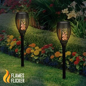 Exhart Garden Solar Lights, Set of 2 Flickering Flame Garden Stake Torches, LED Fire, Outdoor Garden and Yard Decoration, 4 x 21 Inch