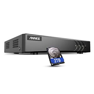 annke 5mp lite 16 channel security video recorder with ai human/vehicle detection and 2tb hard drive, h.265+ 5-in-1 hybrid dvr, supports 16ch analog and 2 ip cameras for home business surveillance