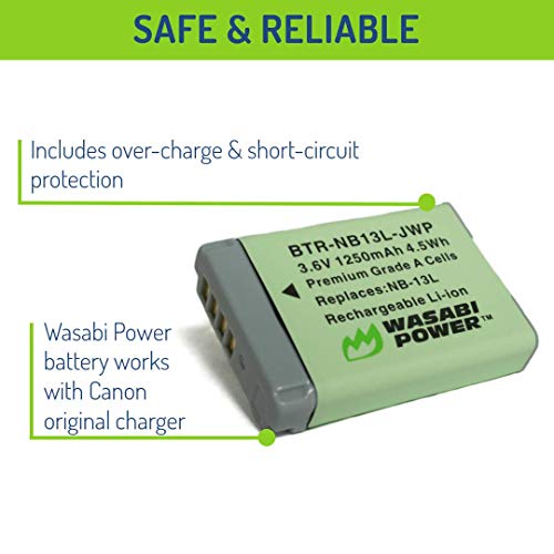 Wasabi Power NB-13L Battery for Canon PowerShot G1 X Mark III, G5 X, G7 X, G7 X Mark II, G9 X, G9 X Mark II, SX620 HS, SX720 HS, SX730 HS, SX740 HS