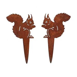 wetufin – 2pcs steel silhouette squirrel with rusty patina garden metal art decoration decoration animal statue stake for garden yard home, 8.27 * 4.72in