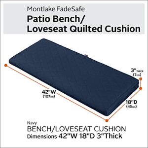 Classic Accessories Montlake FadeSafe Water-Resistant 42 x 18 x 3 Inch Outdoor Quilted Bench Cushion, Patio Furniture Swing Cushion, Navy, Patio Loveseat Cushion