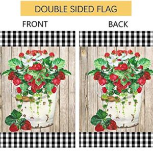 Floral Garden Flags 12.5 x 18 Inch, Zepolu Farmhouse Red Flower Vertical Double Sided Outdoor Yard Flags, Black White Buffalo Check Plaid Flag for All Seasons Home Patio Lawn Porch Decor