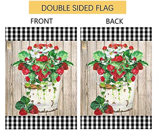 Floral Garden Flags 12.5 x 18 Inch, Zepolu Farmhouse Red Flower Vertical Double Sided Outdoor Yard Flags, Black White Buffalo Check Plaid Flag for All Seasons Home Patio Lawn Porch Decor