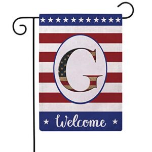 Patriotic Decorative Flag Initial Letter Garden Flags with Monogram G Double Sided American Independence Day Flag Welcome Burlap Garden Flags 12.5×18 Inch for House Yard Patio Outdoor Decor(G)