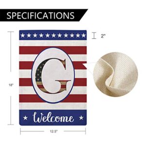 Patriotic Decorative Flag Initial Letter Garden Flags with Monogram G Double Sided American Independence Day Flag Welcome Burlap Garden Flags 12.5×18 Inch for House Yard Patio Outdoor Decor(G)