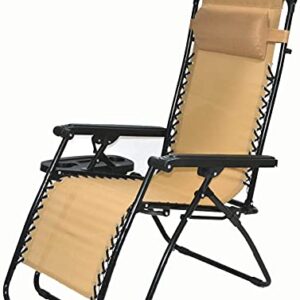BTEXPERT CC5044BG-2 Zero Gravity Chair Lounge Outdoor Pool Patio Beach Yard Garden Sunshade Utility Tray Cup Holder Beige Two Case Pack (Set of 2 pcs), Piece, Tan with Canopy