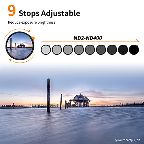 K&F Concept 82mm Putter Variable ND Filter ND2-ND400 (1-9 Stops) 28 Multi-Layer Coatings Import AGC Glass Adjustable Neutral Density Filter for Camera Lens (Nano-X Series)