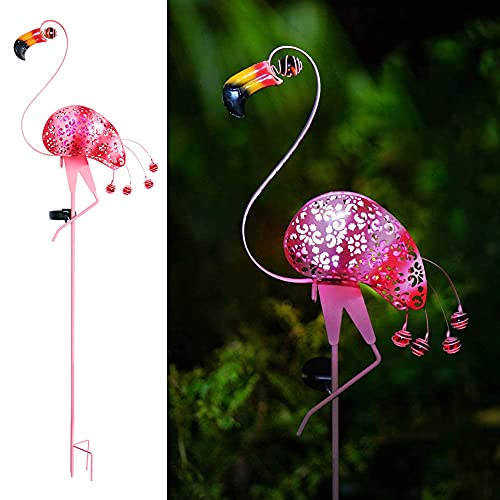 Easybuy 42.5" Garden Solar Light Flamingo Outdoor Crackle Glass Decorative Lights Path Landscape Waterproof Decor Outside Backyard Yard Patio Lights Outdoor Yard Decorations Flamingo Gifts