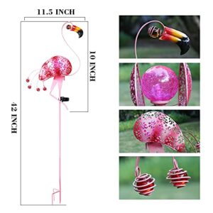 Easybuy 42.5" Garden Solar Light Flamingo Outdoor Crackle Glass Decorative Lights Path Landscape Waterproof Decor Outside Backyard Yard Patio Lights Outdoor Yard Decorations Flamingo Gifts