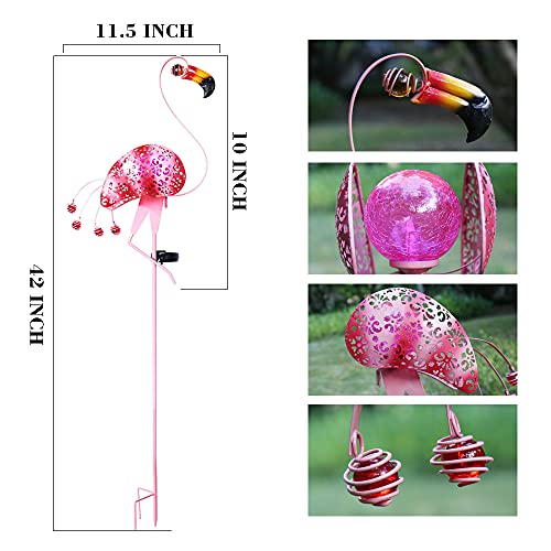 Easybuy 42.5" Garden Solar Light Flamingo Outdoor Crackle Glass Decorative Lights Path Landscape Waterproof Decor Outside Backyard Yard Patio Lights Outdoor Yard Decorations Flamingo Gifts