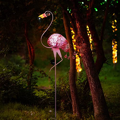 Easybuy 42.5" Garden Solar Light Flamingo Outdoor Crackle Glass Decorative Lights Path Landscape Waterproof Decor Outside Backyard Yard Patio Lights Outdoor Yard Decorations Flamingo Gifts