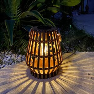 Hanging Solar Lantern Rattan Outdoor Lanterns for Patio Waterproof with Handle Large Bright Natural Bamboo Solar Table Lamp LED Lights Edison Bulb Design Decor for Wedding Yard Garden Farmhouse