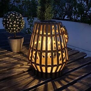 Hanging Solar Lantern Rattan Outdoor Lanterns for Patio Waterproof with Handle Large Bright Natural Bamboo Solar Table Lamp LED Lights Edison Bulb Design Decor for Wedding Yard Garden Farmhouse