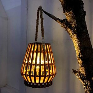 Hanging Solar Lantern Rattan Outdoor Lanterns for Patio Waterproof with Handle Large Bright Natural Bamboo Solar Table Lamp LED Lights Edison Bulb Design Decor for Wedding Yard Garden Farmhouse