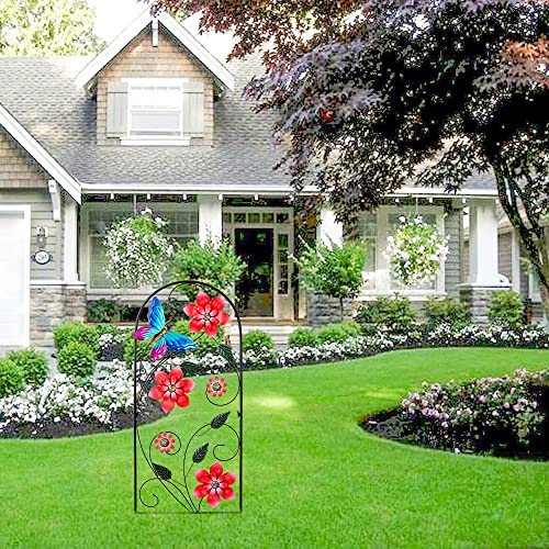 YEAHOME 34inch Decorative Garden Stakes, Outdoor Garden Decor Metal Flower Butterflies Spring Gardening Decor Art Yard Signs, Outdoor Decorations for Patio Outside Yard Lawn