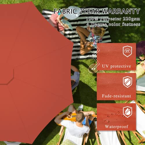 Jardin-Monde 10 FT Patio Umbrella Deluxe - Outdoor Deck Cantilever Umbrella, Hanging Market Offset Umbrella for Backyard Garden Poolside Lawn, Crank Lift & Cross Base, 8 Ribs - PS300-RED