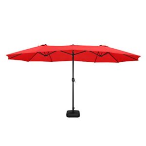 lokatse home 15 ft double sided patio umbrella with crank handle and water fillable base stand twin head sun shade for outdoor garden balcony market poolside, red