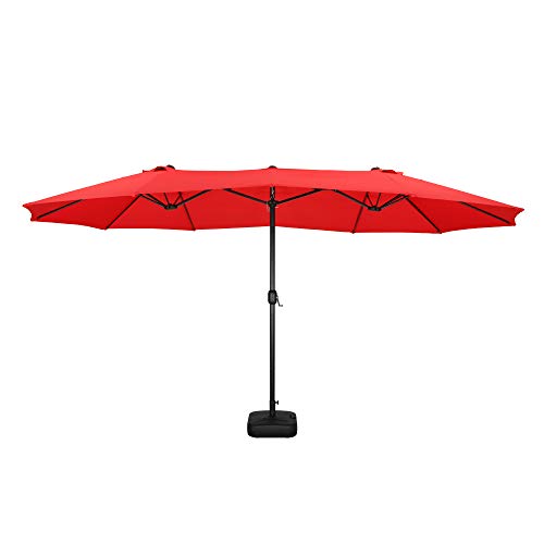 LOKATSE HOME 15 Ft Double Sided Patio Umbrella with Crank Handle and Water Fillable Base Stand Twin Head Sun Shade for Outdoor Garden Balcony Market Poolside, Red