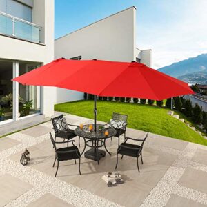 LOKATSE HOME 15 Ft Double Sided Patio Umbrella with Crank Handle and Water Fillable Base Stand Twin Head Sun Shade for Outdoor Garden Balcony Market Poolside, Red