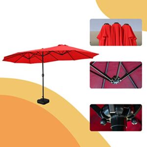 LOKATSE HOME 15 Ft Double Sided Patio Umbrella with Crank Handle and Water Fillable Base Stand Twin Head Sun Shade for Outdoor Garden Balcony Market Poolside, Red